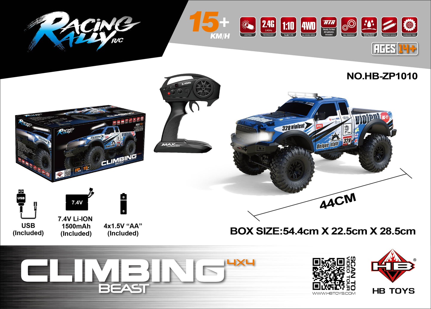 2.4GHz 1/10 4WD Rock Crawler Climbing Rally Pick UP