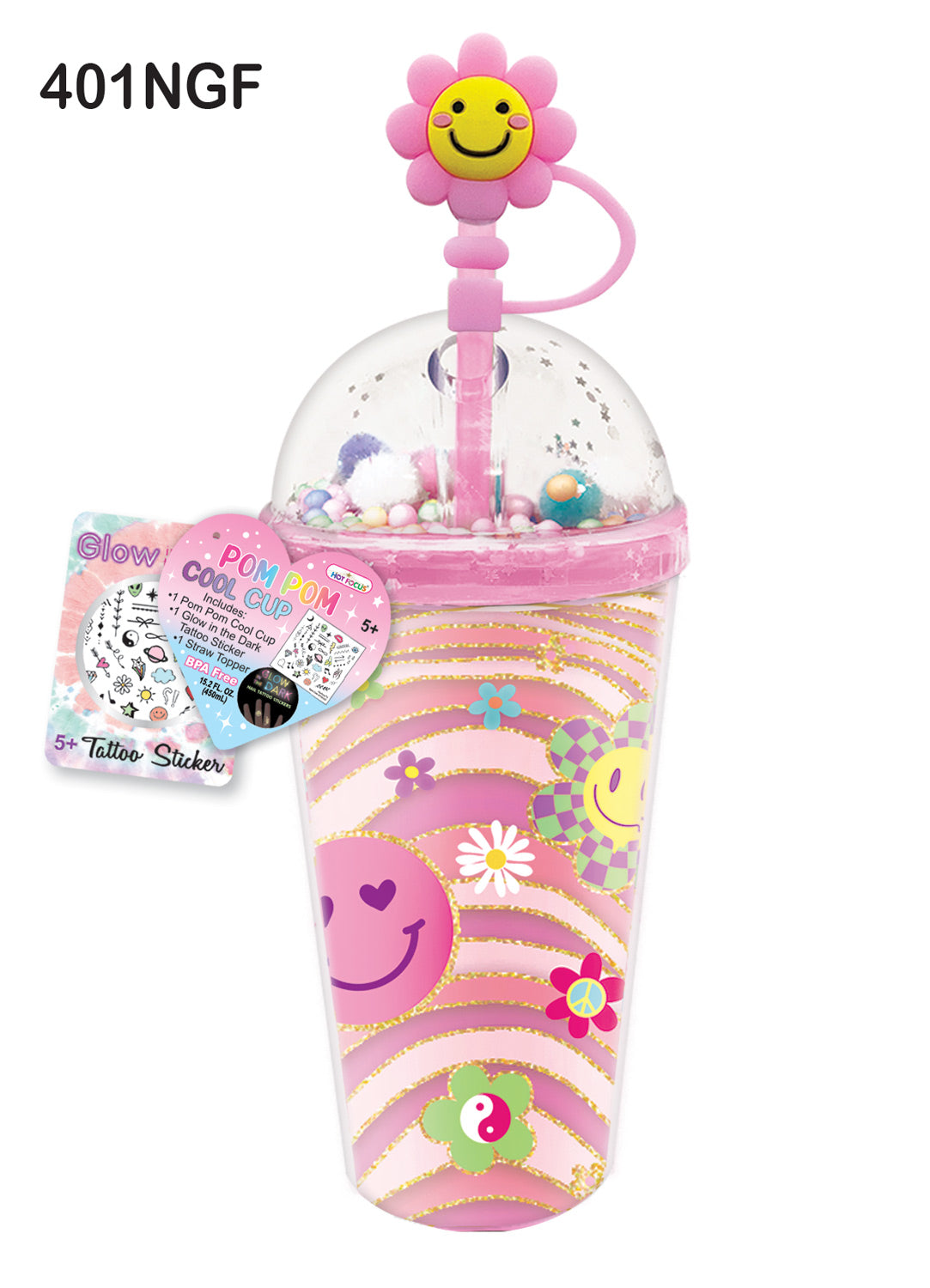 Taza Pom Pom Cool, Flor Groovy (15.2 FL Oz/450 mL)