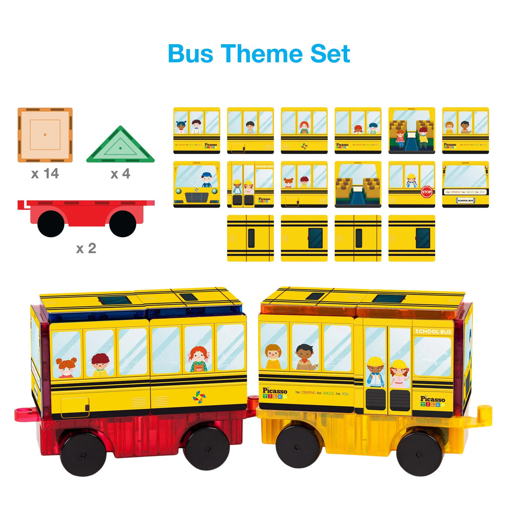 Picasso 64pc  Set de Cohete, tren y autobus escolar