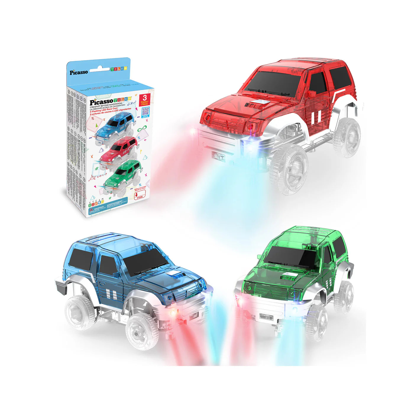 3 pcs FLASHING LED RACE CARS