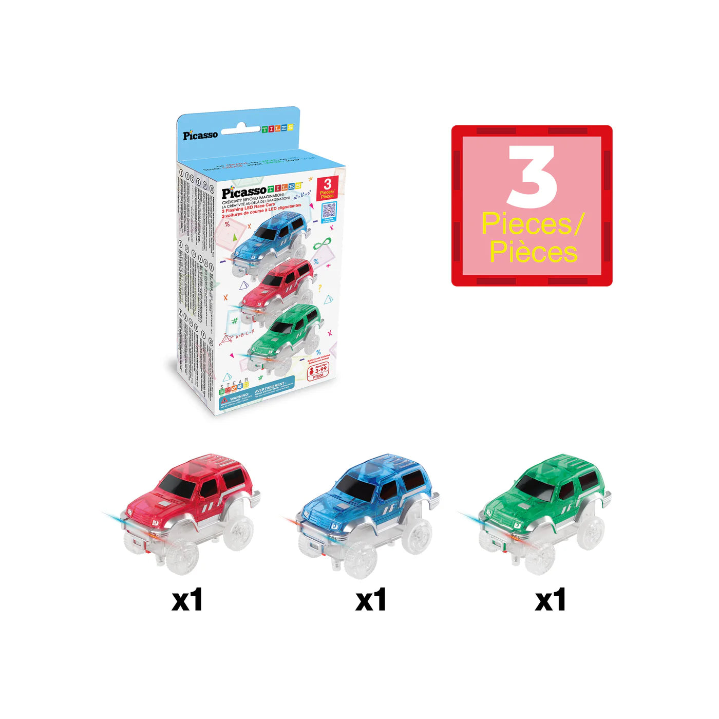 3 pcs FLASHING LED RACE CARS