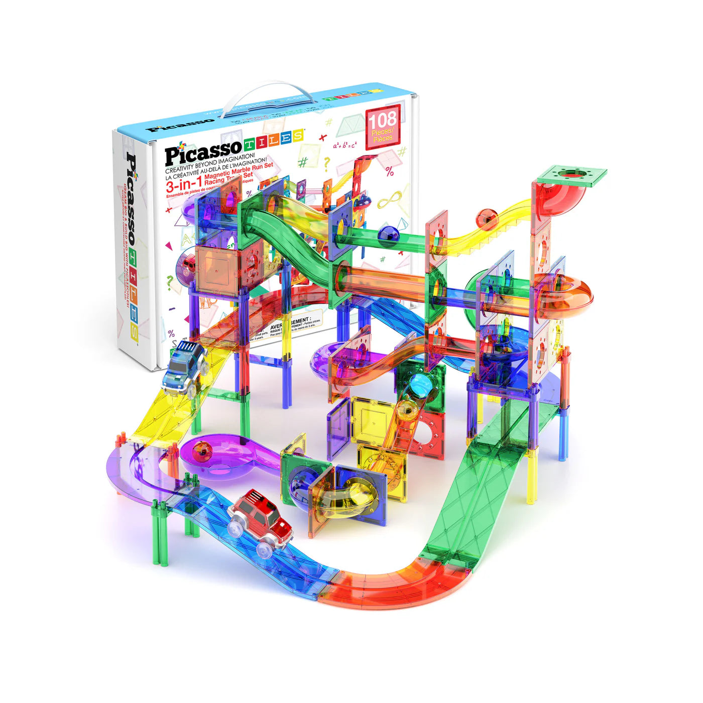 Picasso 108pc 2-in-1 magnetic marble Pista de carros y canicas