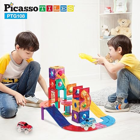 Picasso  108pc  2-in-1  magnetic  marble  Pista de  carros  y  canicas