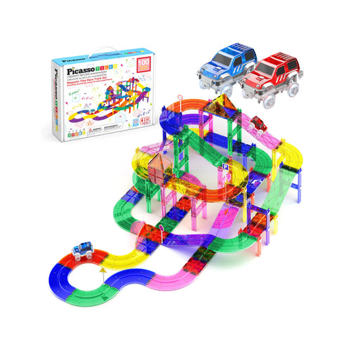 100pc  Pista de carros y bloques magneticos/ 2 LED cars