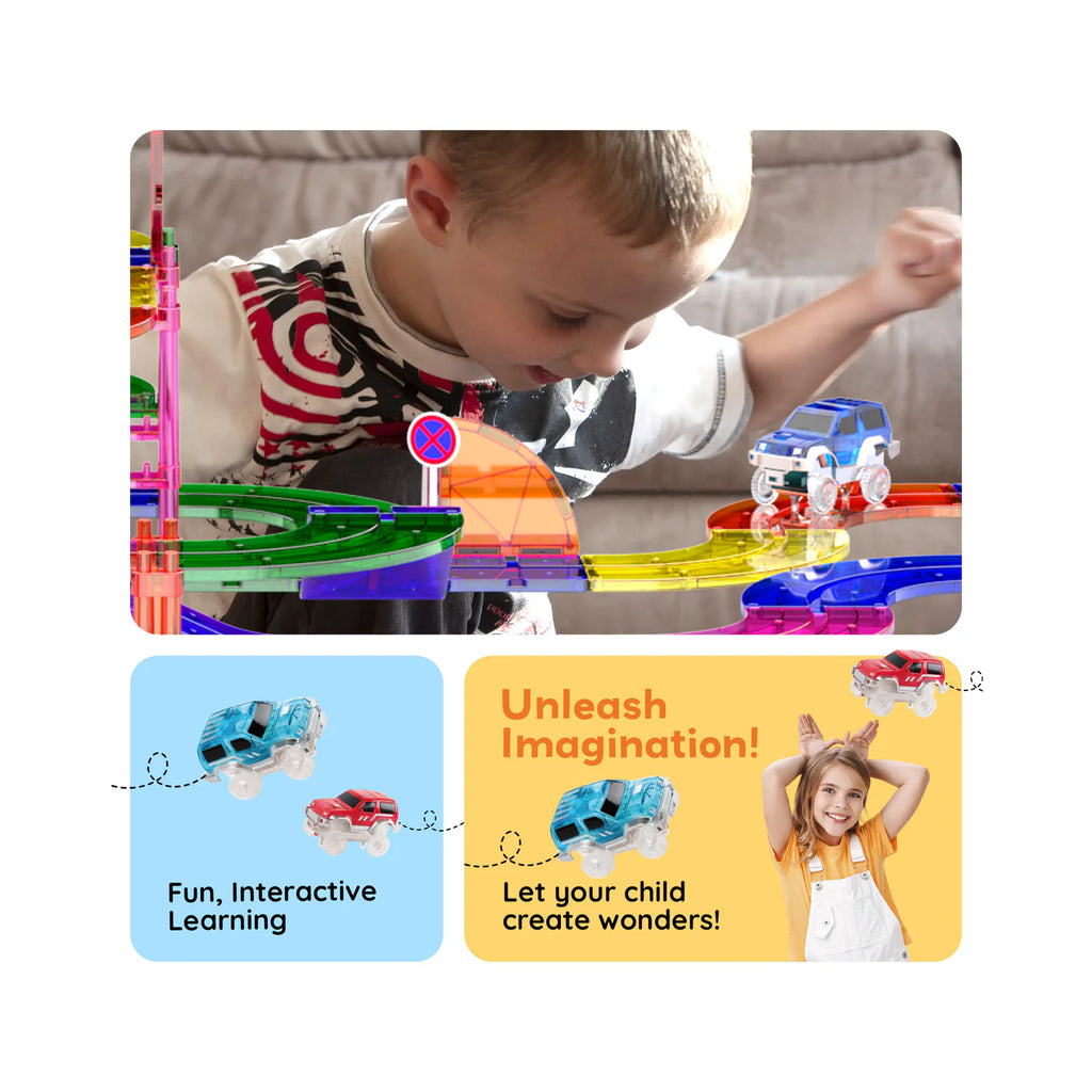 100pc  Pista de carros y bloques magneticos/ 2 LED cars