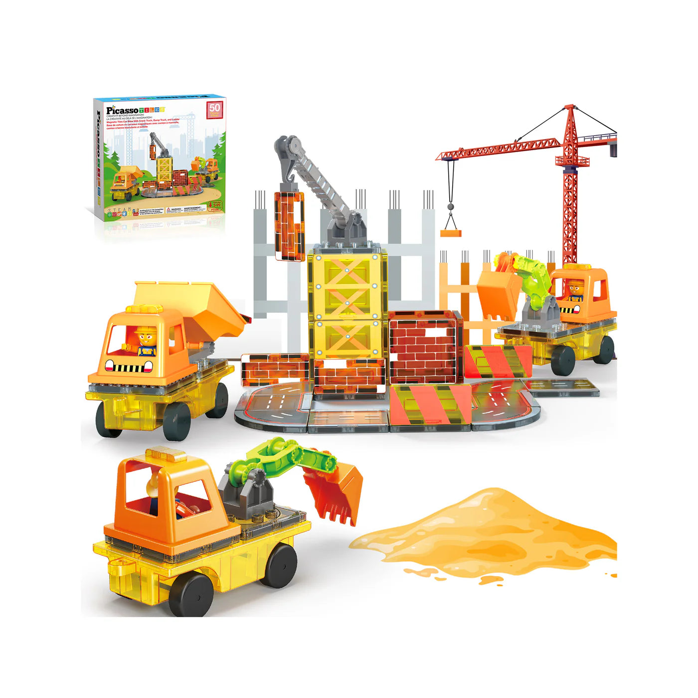 Picasso pista con camion de manivela, camion volquete 50pcs