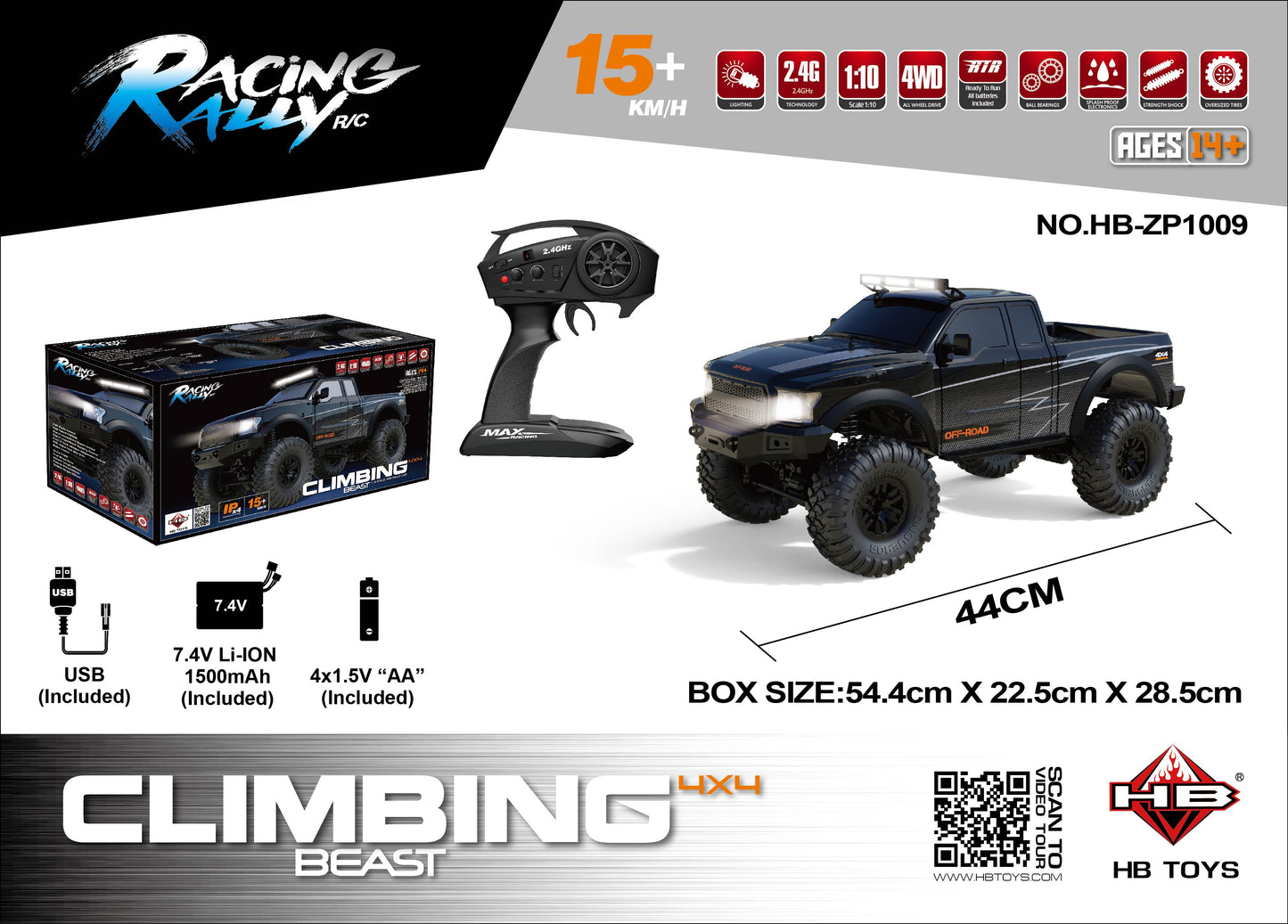 2.4GHz 1/10 4WD Rock Crawler Climbing Rally  Pick UP